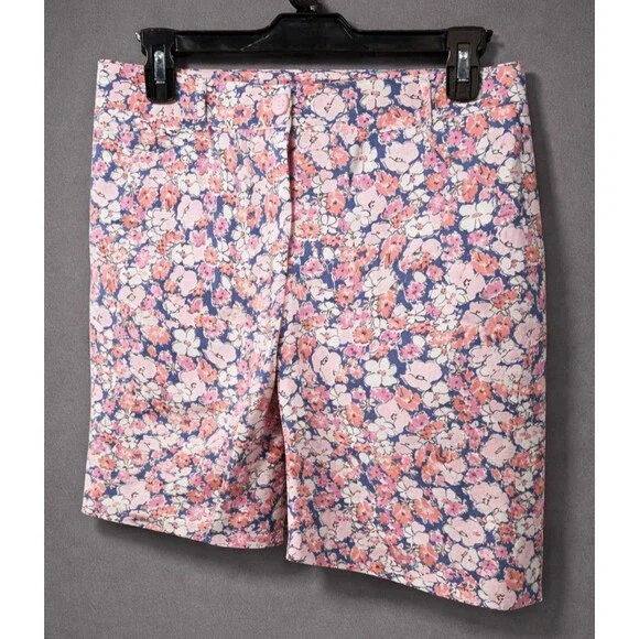 Talbots Floral Shorts Sz 8 Pink Blue White Flat Front Welt Back Pockets Summer - Picture 3 of 9